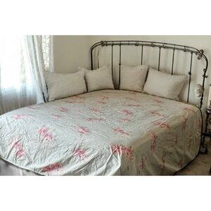 Simply Shabby Chic Queen Floral Cotton Duvet Cover Pink & Green On Light Blue